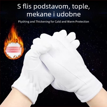 Zimske bijele baršunaste rukavice s tri rebra, podstavljene, za bonton, paradu, performanse, dužnost, zaštitu, neklizajuće, tople, hladne