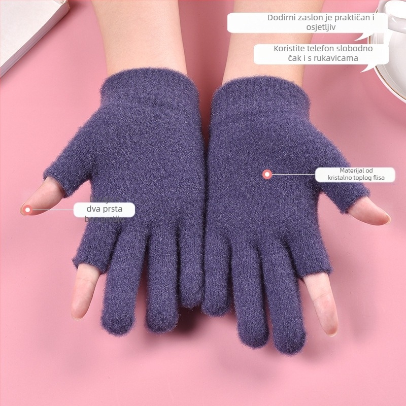 Zimske propuštajuće kristalne pređe s dva prsta, novi proizvod, muške i ženske studentske igre, pletene rukavice s zaslonom osjetljivim na dodir, neklizajuće