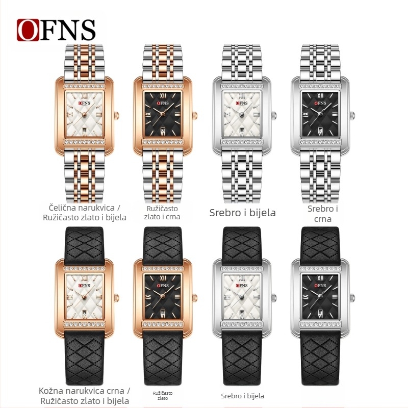 Oufani Foreign Trade Hot-Seller ženski sat Square Niche Diamond Watch s kalendarom Vodootporni kvarcni sat Dropshipping