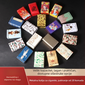 Nova kutija od 20 preklopnih metalnih integriranih kutija za cigarete, kreativna s više uzoraka, vodootporna i otporna na vlagu za muškarce, limena kutija, direktna prodaja