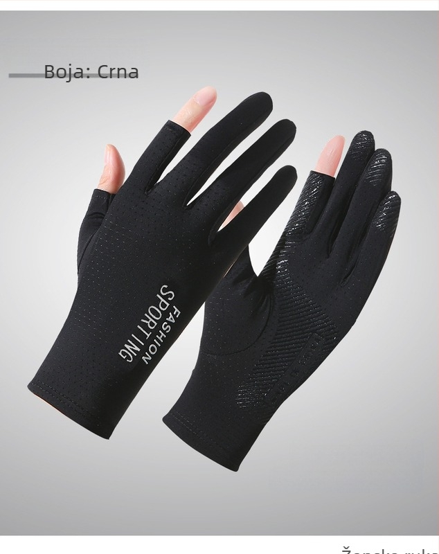 Ljetne rukavice za zaštitu od sunca, ledene svilene, ženske tanke elastične rukavice za jahanje, neklizajuće, za van, s dva prsta