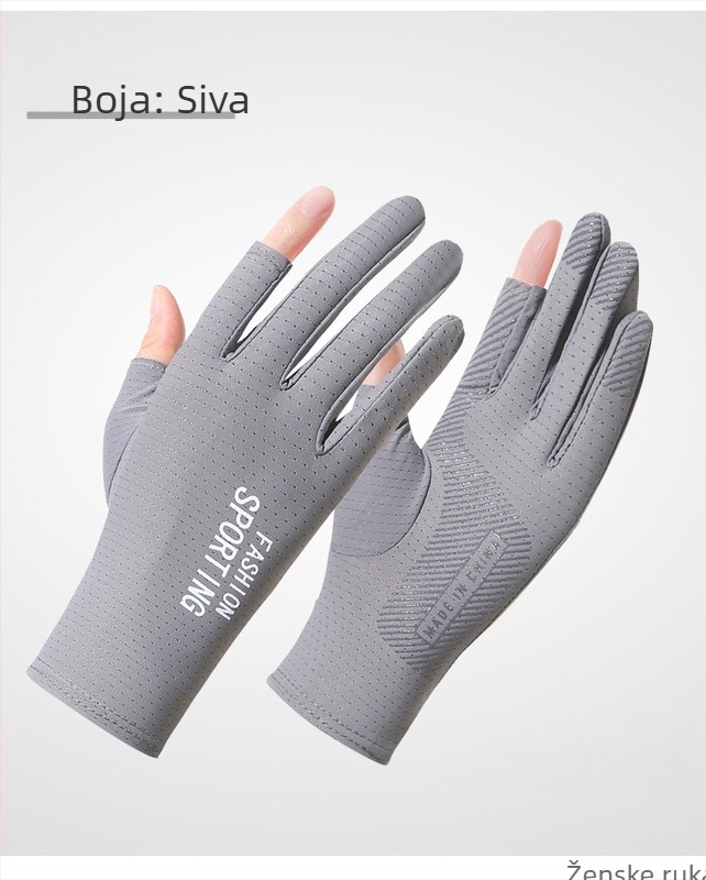 Ljetne rukavice za zaštitu od sunca, ledene svilene, ženske tanke elastične rukavice za jahanje, neklizajuće, za van, s dva prsta