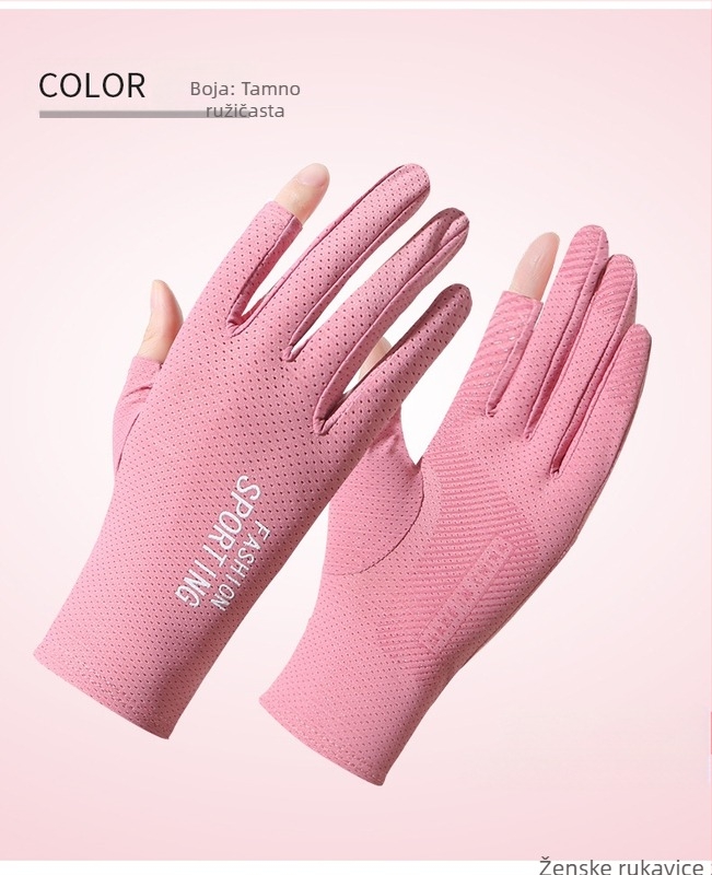 Ljetne rukavice za zaštitu od sunca, ledene svilene, ženske tanke elastične rukavice za jahanje, neklizajuće, za van, s dva prsta