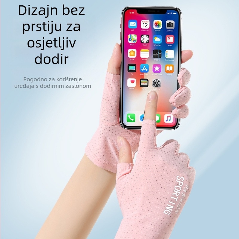 Ljetne rukavice za zaštitu od sunca, ledene svilene, ženske tanke elastične rukavice za jahanje, neklizajuće, za van, s dva prsta