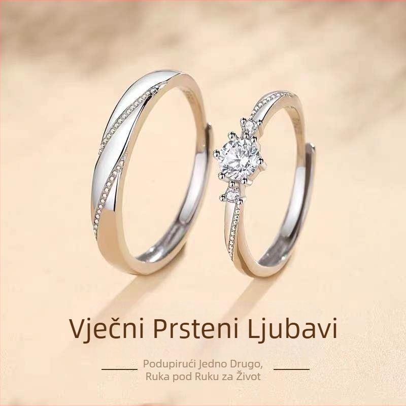 S925 Sterling Silver Ljubav na prvi pogled Muški i ženski prsten za parove Uživite u par svjetla Luksuzni nišni Tanabata Valentinovo poklon