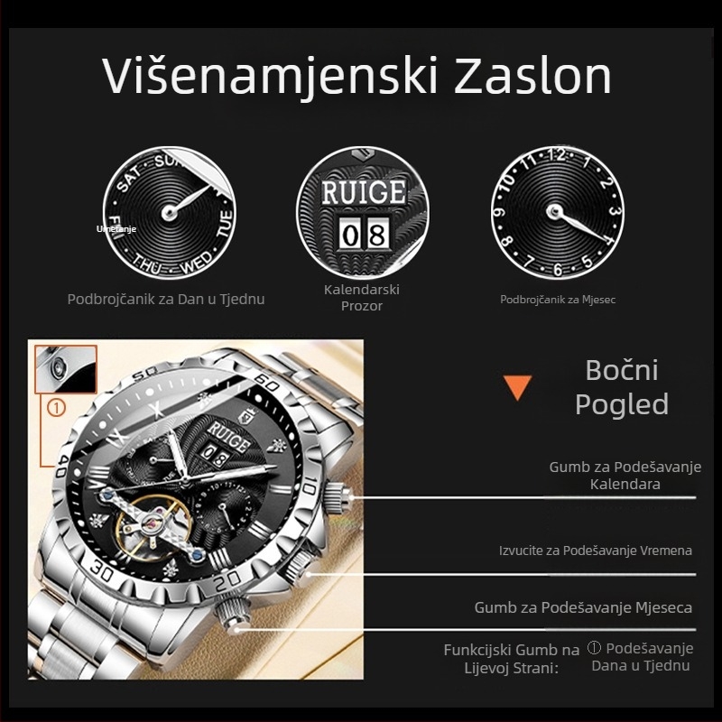 Klasični šuplji automatski mehanički sat Muški sat od nehrđajućeg čelika s zamašnjakom, poznati vodootporni modni muški ručni sat