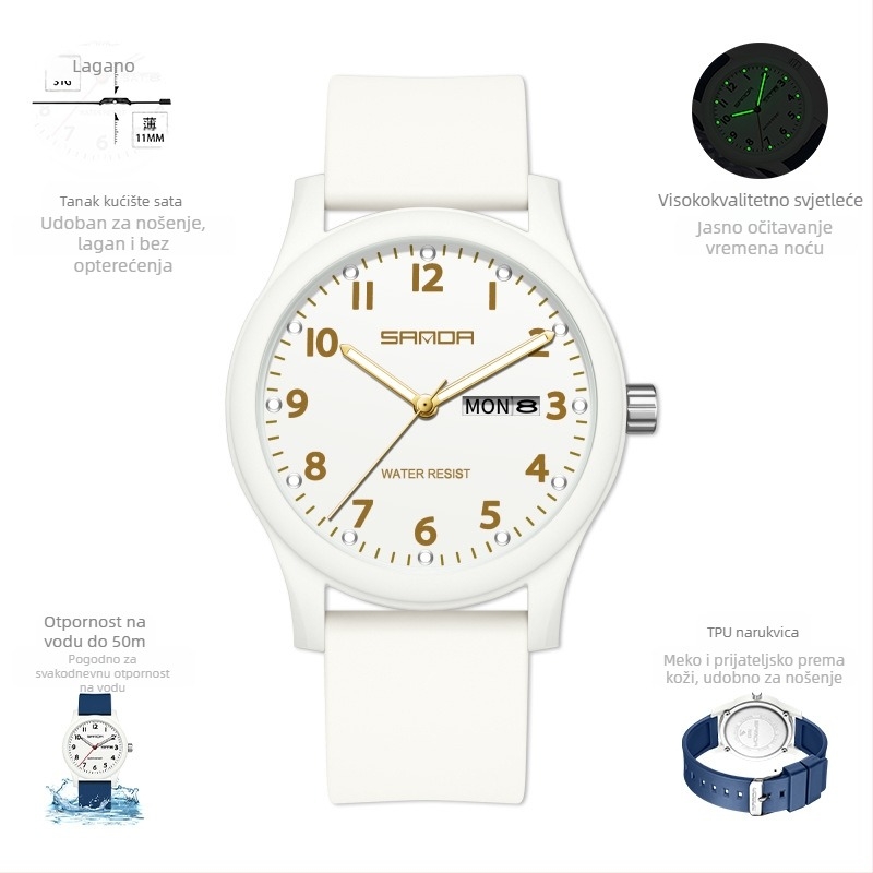 Mali sat za parove s kalendarom za tinejdžere i studente, modni, univerzalni, kreativni elektronički kvarcni sat