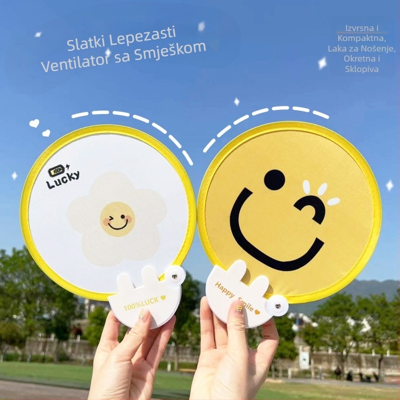 Slatki nasmijani u nacionalnom stilu, sklopivi grupni ventilator s reflektirajućom pločom, tkaninski ventilator, ljetni prijenosni ventilator s otisnutim logotipom