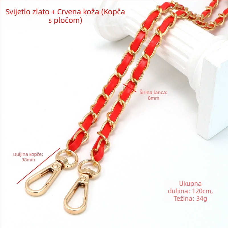 Nova aluminijska kožna torba s metalnim lancem i vrpcom, torba u stilu Chanel, remen za rame, lanac od umjetne kože za preko ramena