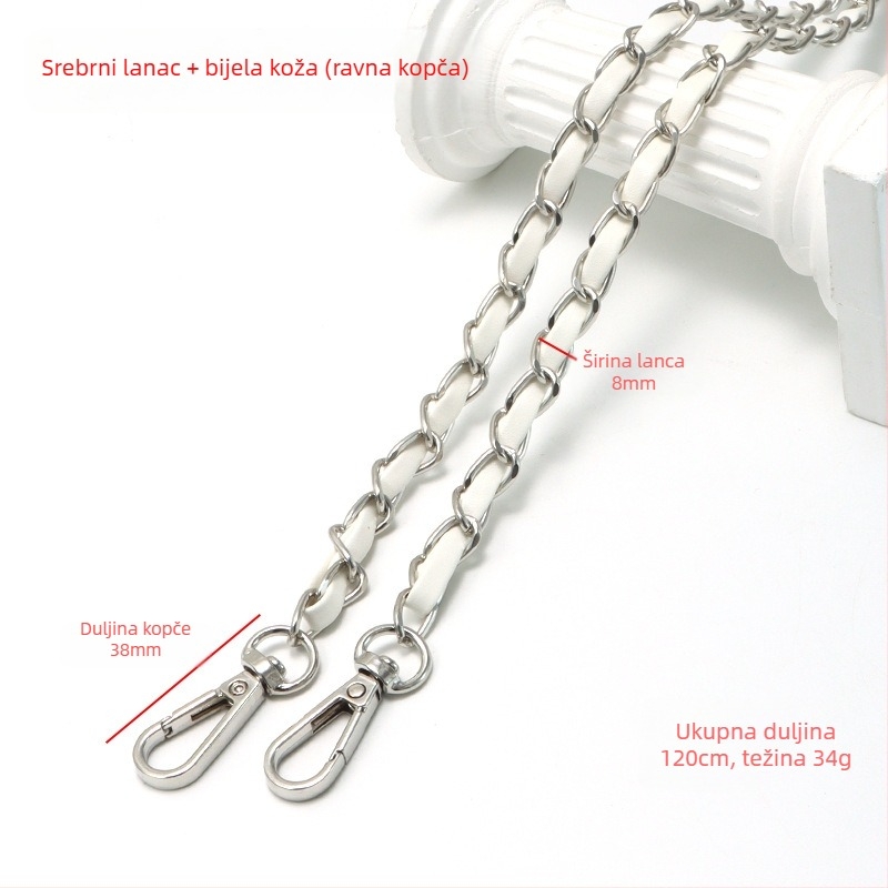 Nova aluminijska kožna torba s metalnim lancem i vrpcom, torba u stilu Chanel, remen za rame, lanac od umjetne kože za preko ramena