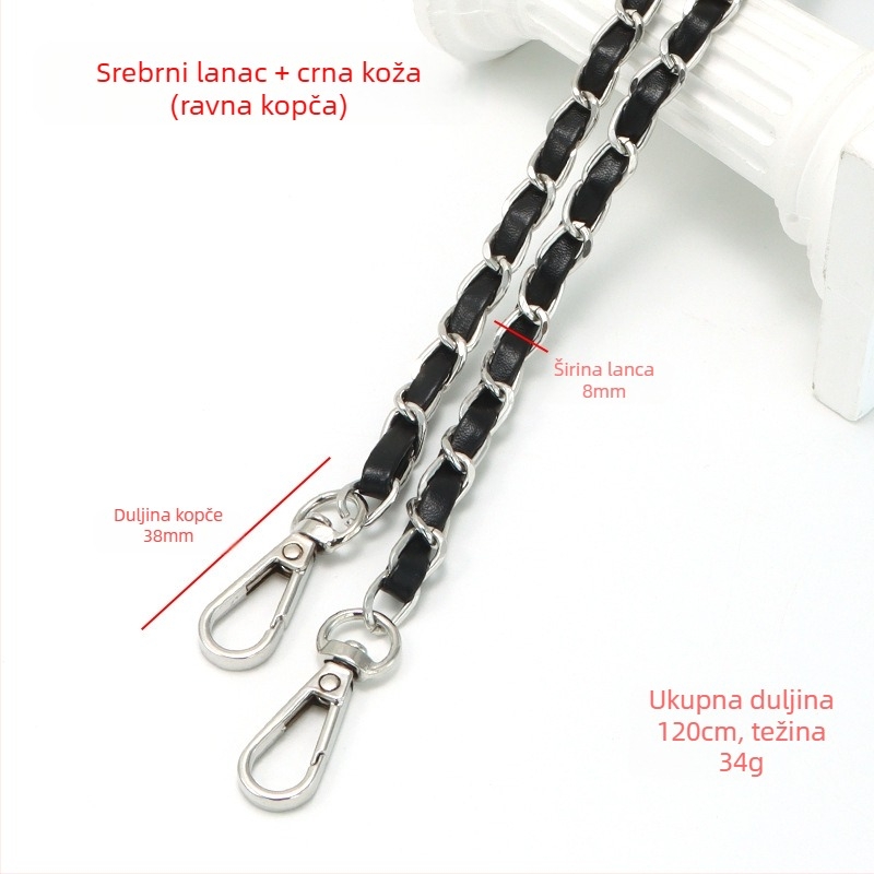 Nova aluminijska kožna torba s metalnim lancem i vrpcom, torba u stilu Chanel, remen za rame, lanac od umjetne kože za preko ramena