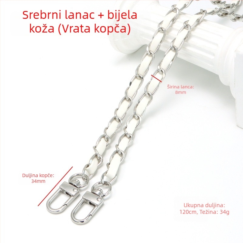 Nova aluminijska kožna torba s metalnim lancem i vrpcom, torba u stilu Chanel, remen za rame, lanac od umjetne kože za preko ramena