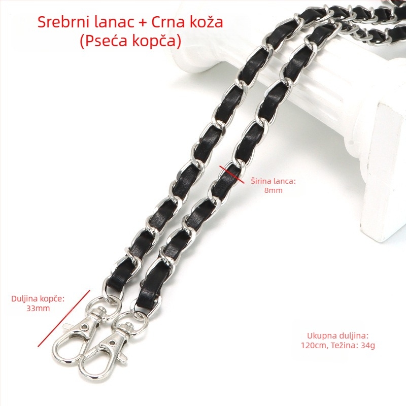 Nova aluminijska kožna torba s metalnim lancem i vrpcom, torba u stilu Chanel, remen za rame, lanac od umjetne kože za preko ramena