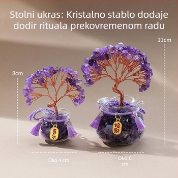 Prirodni kristalni šljunak, stablo bogatstva od ametista, stablo bogatstva, kreativni ukras za stol, ukrasi za stablo života u automobilu