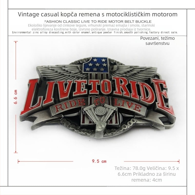 BULLZINE kopča za motociklistički remen od legure cinka, Western Traper, 02491, retro ležerna modna kopča za remen