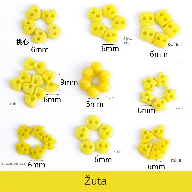 Plastični mali gumb Mini gumb u boji Ručno izrađeni DIY gumb za crtanje Gumb cvijeta šljive Breskva Srce Petokraka zvijezda Mali gumb 6 mm