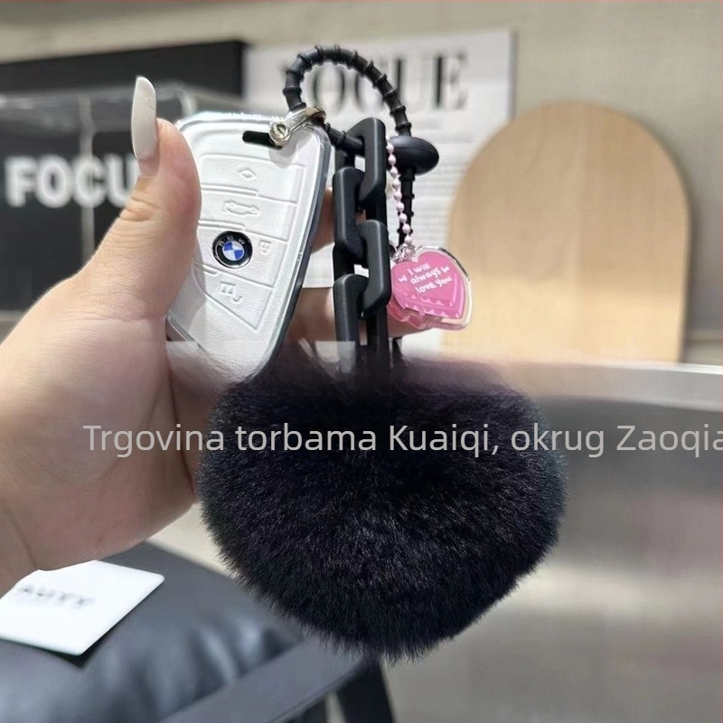 Silikonski privjesak za ključeve od umjetnog zečjeg krzna u obliku srca, ljubavni lanac, privjesak za ruksak, ukras za par, automobil, plišani ručno izrađeni privjesak