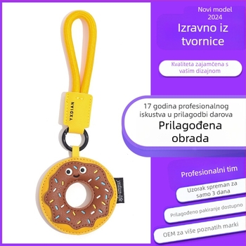 Originalni privjesak za ključeve od prave kreativne kože s krafnom za djevojčice u školskoj torbi, privjesak u crtić slatkog stila, veleprodaja