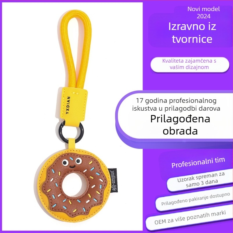 Originalni privjesak za ključeve od prave kreativne kože s krafnom za djevojčice u školskoj torbi, privjesak u crtić slatkog stila, veleprodaja