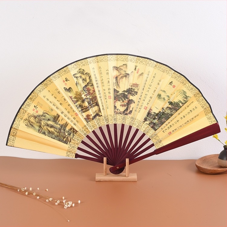 Ventilator po narudžbi, sklopivi ventilator Qingming Shanghe, figura u kineskom stilu, izuzetan ventilator od svilene tkanine, oglašavanje, antikni ventilator na veliko