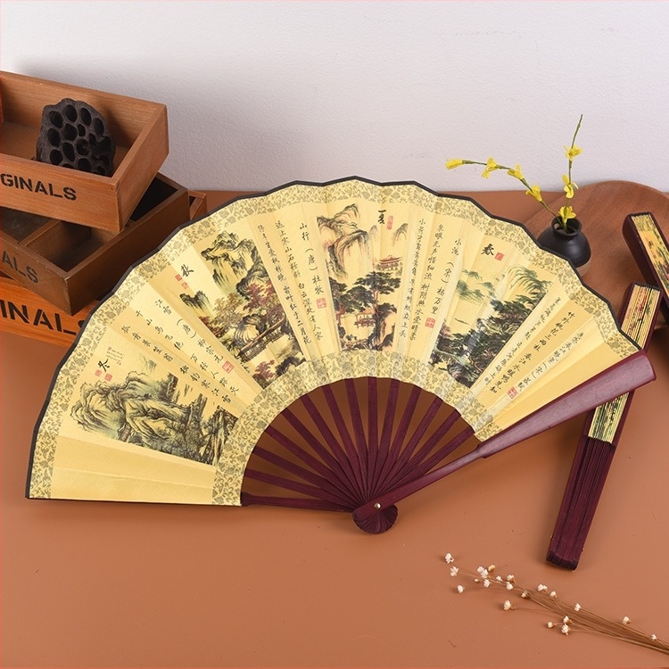 Ventilator po narudžbi, sklopivi ventilator Qingming Shanghe, figura u kineskom stilu, izuzetan ventilator od svilene tkanine, oglašavanje, antikni ventilator na veliko