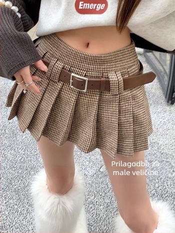 Vintage College Houndstooth plisirana suknja za žene, jesenski visoki struk, kratka Spice Girl A-kroja, veličina XS