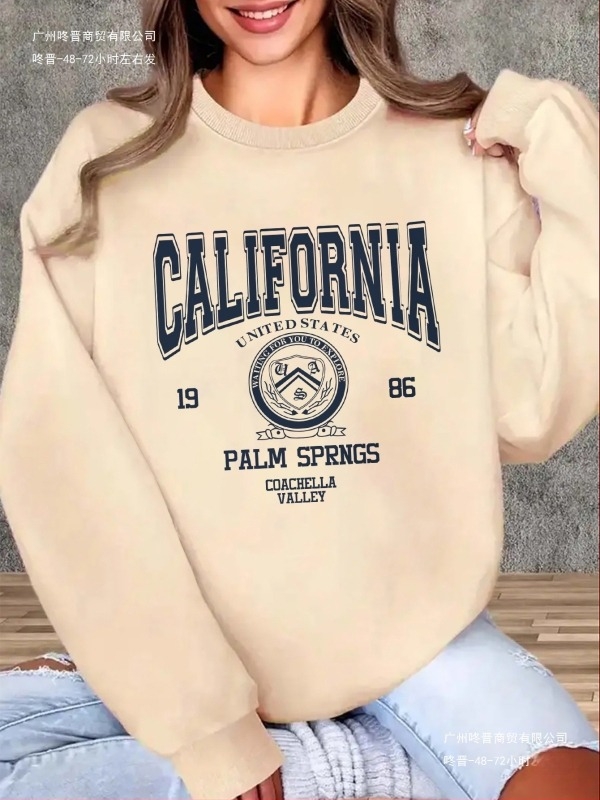 Ženska majica s kapuljačom California Graphic - vintage print slova Palm Springs iz 1989., mekano siva, okrugli izrez