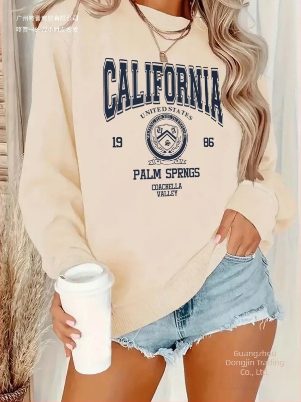 Ženska majica s kapuljačom California Graphic - vintage print slova Palm Springs iz 1989., mekano siva, okrugli izrez