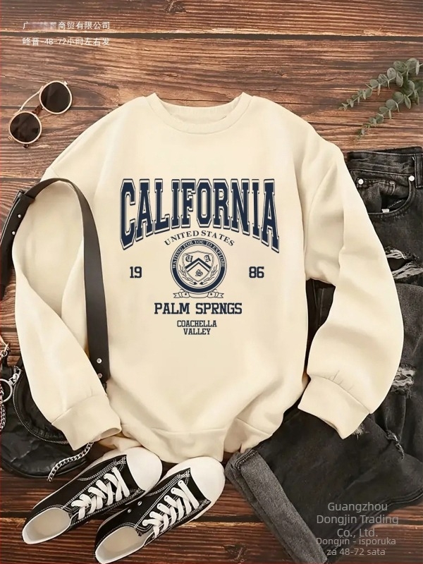 Ženska majica s kapuljačom California Graphic - vintage print slova Palm Springs iz 1989., mekano siva, okrugli izrez