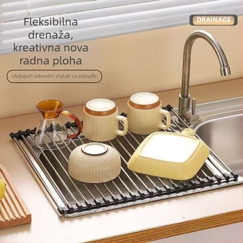 Amazon stalak za odvod od nehrđajućeg čelika, sklopivi kuhinjski sudoper, ocjeđivač posuđa, sklopivi spremnik