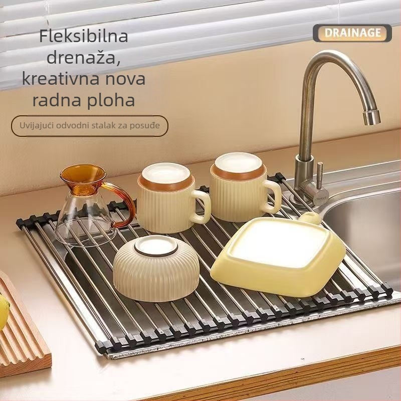 Amazon stalak za odvod od nehrđajućeg čelika, sklopivi kuhinjski sudoper, ocjeđivač posuđa, sklopivi spremnik