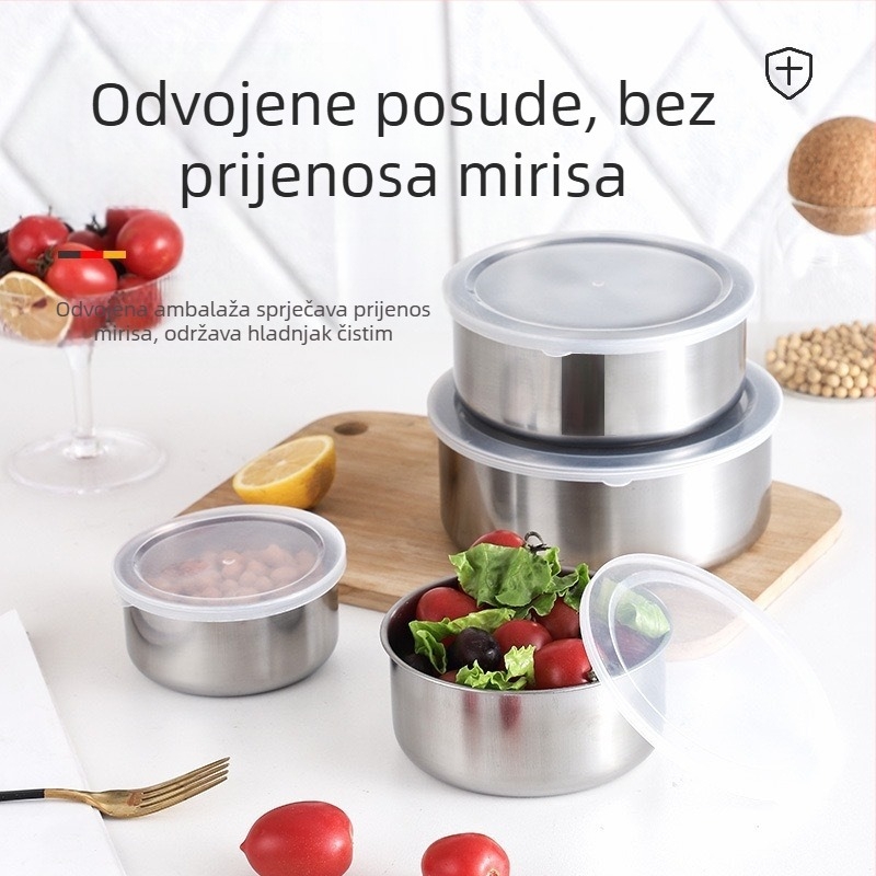 Tvornička izravna prodaja, set od pet dijelova od nehrđajućeg čelika s poklopcem, okrugli zatvoreni hladnjak, svježa pohrana kućanskih namirnica