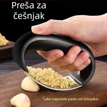 Ručna preša za češnjak s prstenom, generacija debelog nehrđajućeg čelika 304 za kuhinju i kućanstvo, tucanje češnjaka, mljevenje češnjaka.
