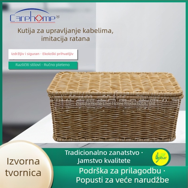 Kutija za pohranu kabela za uredski stol proizvođača u Guangzhouu, imitacija ratana, tkana kutija za utičnice, skrivena kutija za pohranu podatkovnih kabela