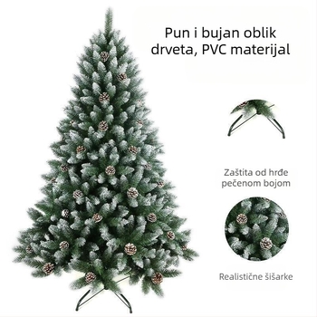 Bijelo božićno drvce s šiljastom ravnom glavom u spreju od PVC-a s crvenim češerom, šifriranje božićnog drvca od jele, ukrasi za pod