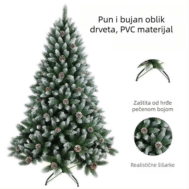 Bijelo božićno drvce s šiljastom ravnom glavom u spreju od PVC-a s crvenim češerom, šifriranje božićnog drvca od jele, ukrasi za pod
