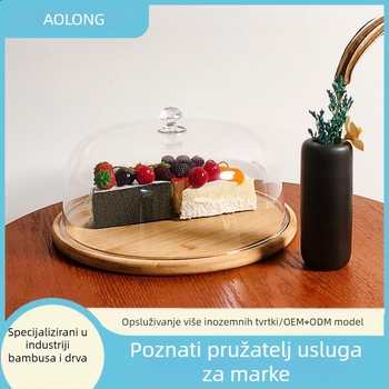 Kreativni tanjur za torte Dim Sum pladanj Jednostavni prozirni akrilni poklopac Desertni stol za torte Voćni tanjur Izložbeni tanjur od bambusa