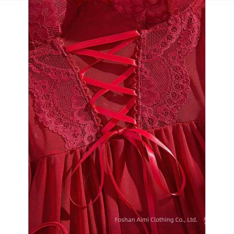 Novi europski i američki prekogranični ženski seksi set od dvodijelne pidžame s push-up čipkom i vezanjem u čistoj boji, 25015