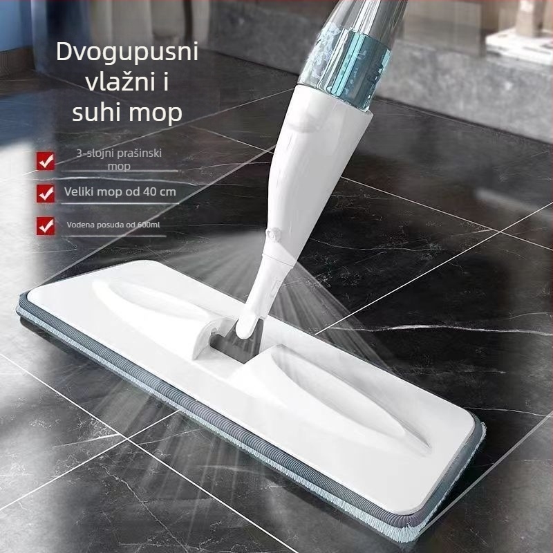 Mop s raspršivačem vode, mokro i suho čišćenje u kućanstvu, mop s raspršivačem vode, velikog kapaciteta, periv ručno, ravni mop, lijeni mop