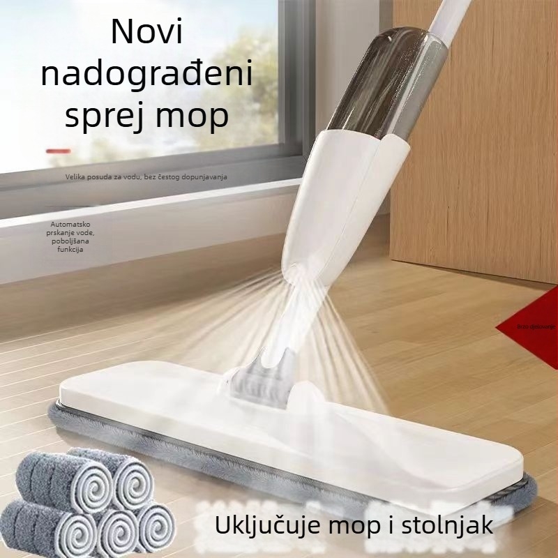 Mop s raspršivačem vode, mokro i suho čišćenje u kućanstvu, mop s raspršivačem vode, velikog kapaciteta, periv ručno, ravni mop, lijeni mop