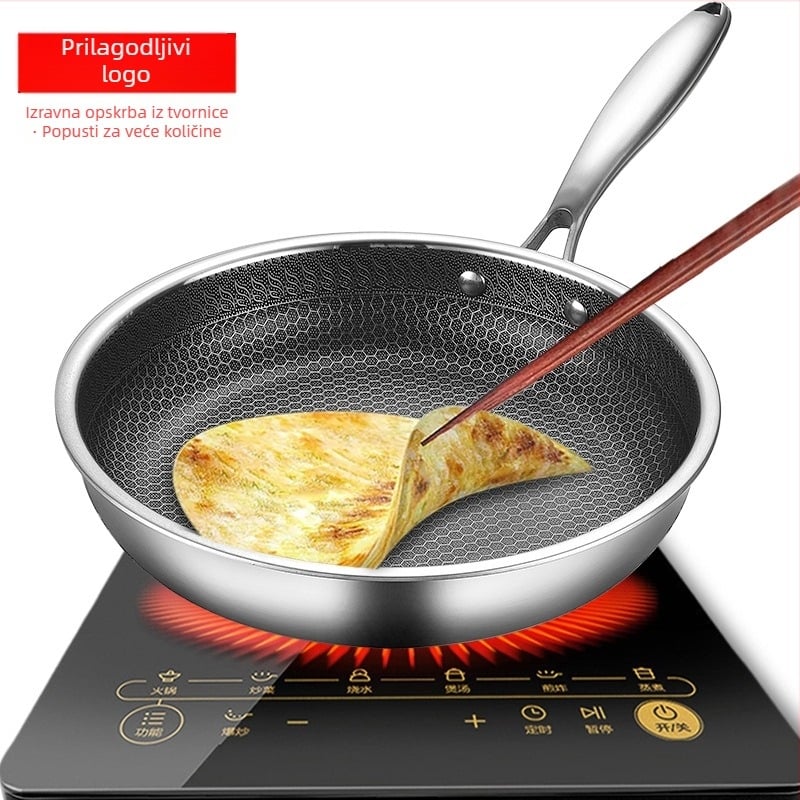 Prilagođena tava od nehrđajućeg čelika 430 F s neprianjajućim slojem saća, tava s manje ulja, dima, doručka, prženog odreska, palačinke, omleta