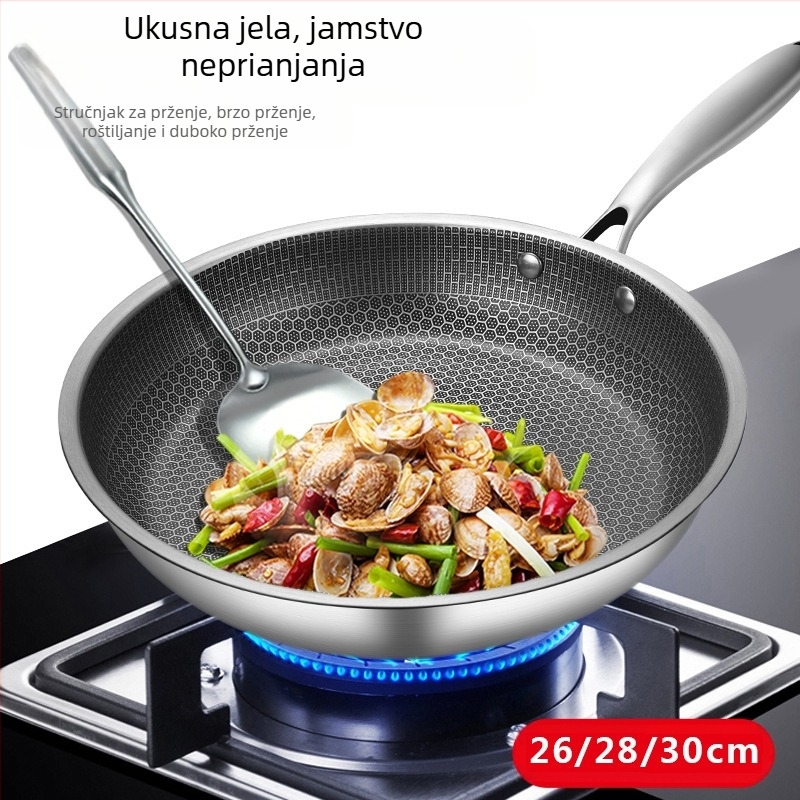 Prilagođena tava od nehrđajućeg čelika 430 F s neprianjajućim slojem saća, tava s manje ulja, dima, doručka, prženog odreska, palačinke, omleta
