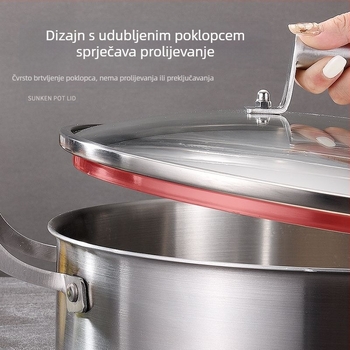 Njemački petoslojni vrući lonac od nehrđajućeg čelika 304 u europskom stilu, bistri lonac za juhu s dvostrukim uhom, lonac za juhu shabu-shabu s dvostrukim uhom, komercijalni bazen za vrući lonac