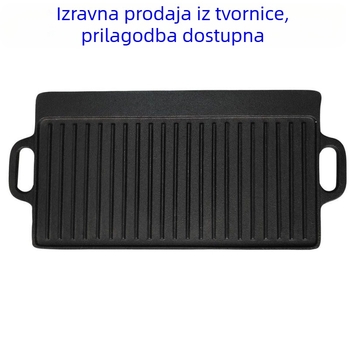 Hebei tava od lijevanog željeza za vanjsku upotrebu, dvostrana tava za roštilj bez premaza, tava za prženje odreska, ploča za roštilj s dvostrukom namjenom
