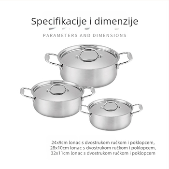Set od 6 lonaca za juhu od nehrđajućeg čelika za kućanstvo, izvozno kuhinjsko posuđe, kombinacija lonaca za juhu, prekogranični plinski binauralni lonac za mlijeko