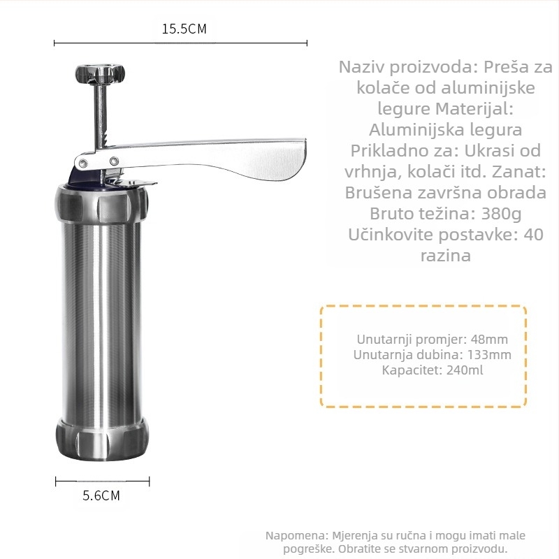 Pištolj za kalupe za kolačiće, alati za pečenje, aluminijska legura, ukrašavanje usta, 20 komada vrećica za cijeđenje od topljivog graha, set za pečenje