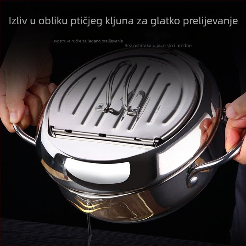 Friteza od nehrđajućeg čelika s poklopcem i termometrom, tempura friteza za kućanstvo s filterom za ulje, stalak za posudu za ulje, dropshipping