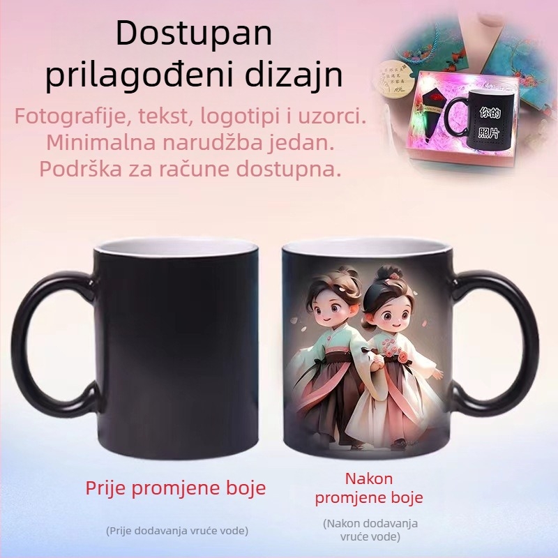 Termokromatska šalica za vodu, keramička šalica za kavu s sublimacijom, čarobna šalica s otisnutim logotipom i prijenosom topline