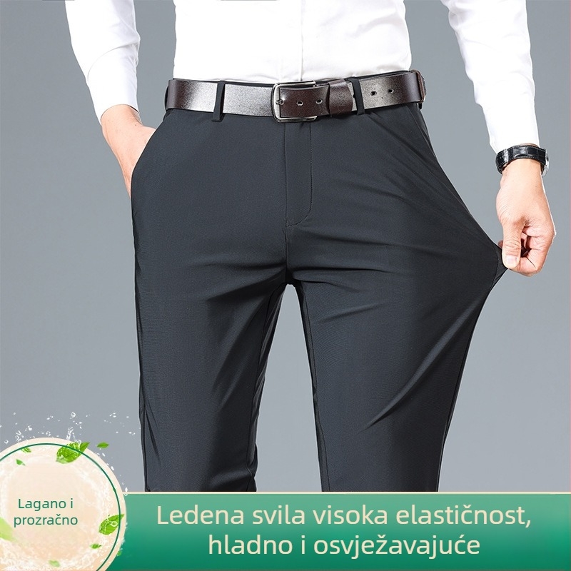 Upit za ljetne tanke muške ležerne hlače od visokoelastičnih najlonskih hlača boje ledene svile, muške elegantne hlače, duge hlače