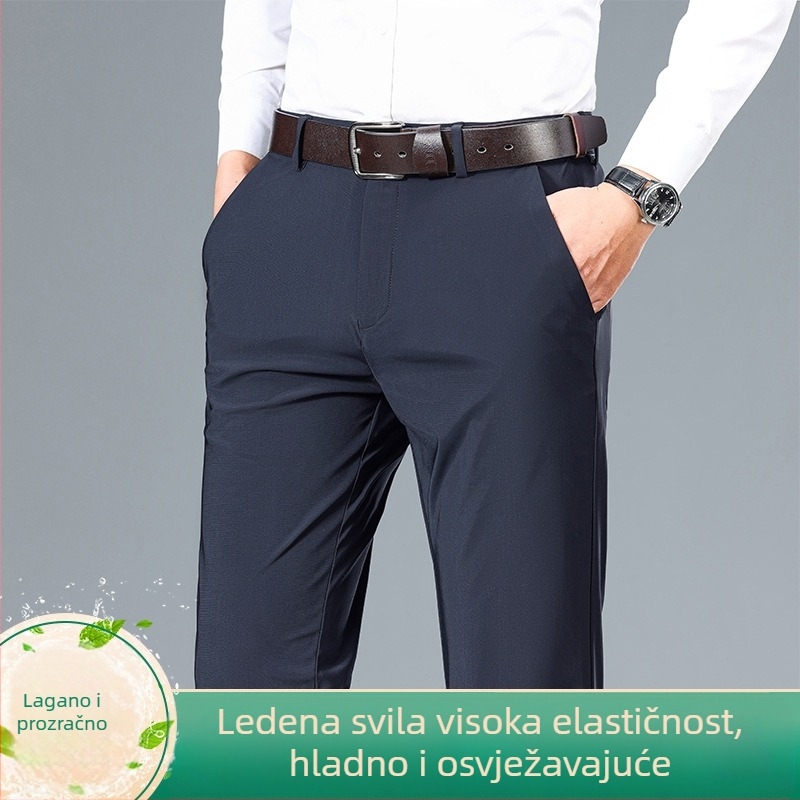Upit za ljetne tanke muške ležerne hlače od visokoelastičnih najlonskih hlača boje ledene svile, muške elegantne hlače, duge hlače